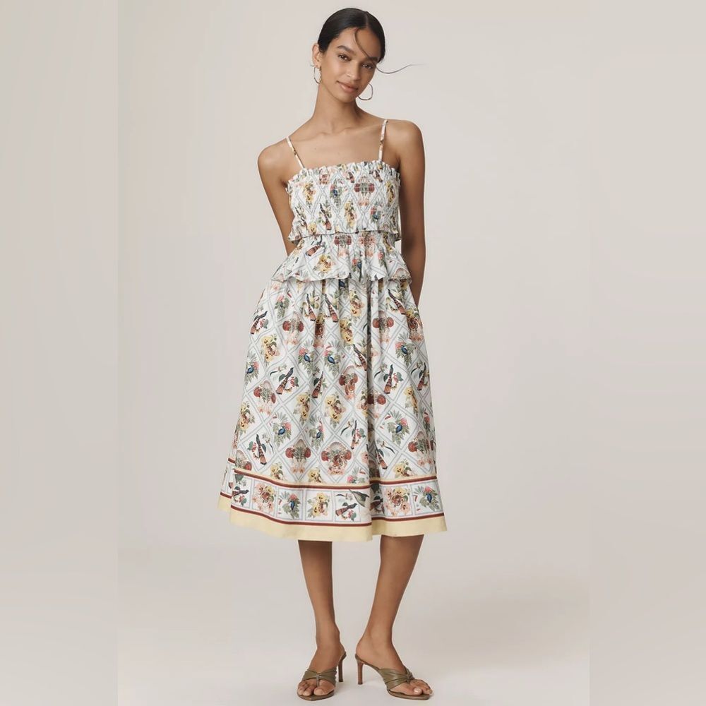 New Anthropologie Smocked Peplum Midi Dress Size M